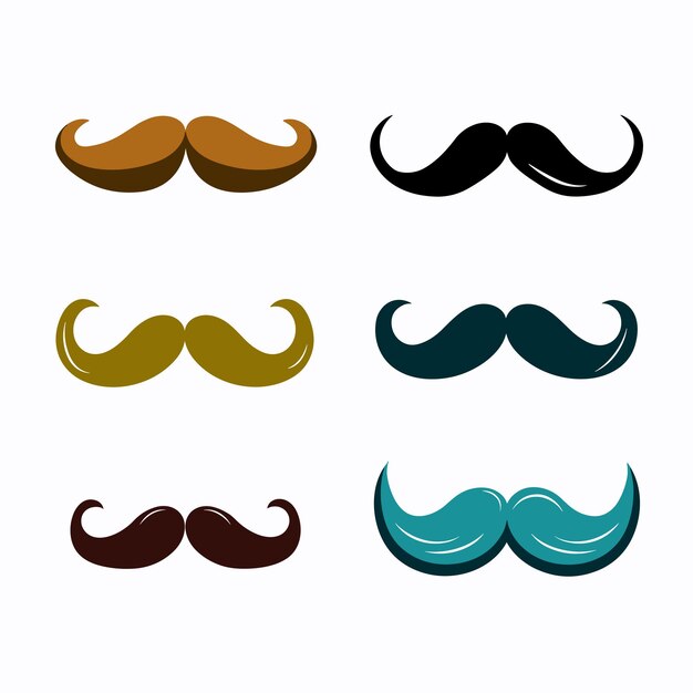 Vector six various mustache styles vector illustration isolated white background assorted colors flat