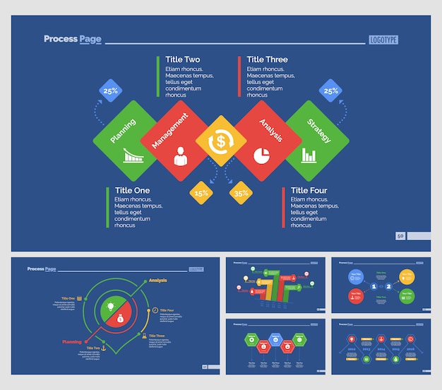 Vector six workflow charts slide templates set