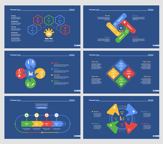 6 개의 워크 플로우 슬라이드 템플릿 세트