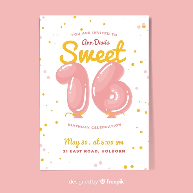 Sixteen birthday ballons number card