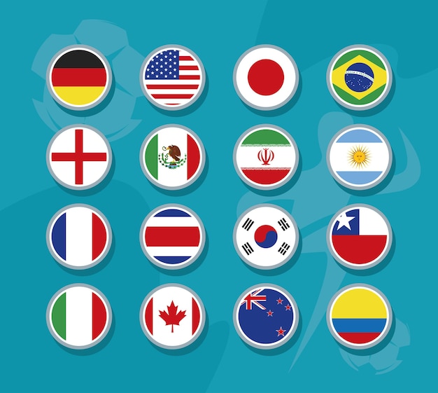 Sixteen countries flags