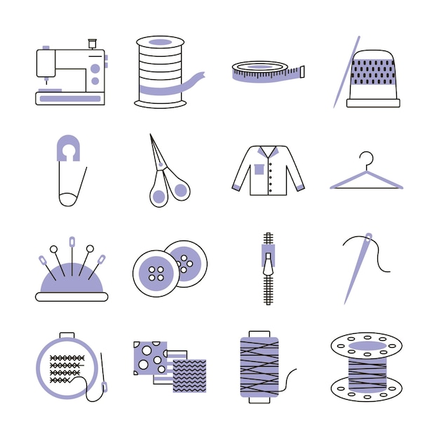 Vector sixteen fashion industry set icons