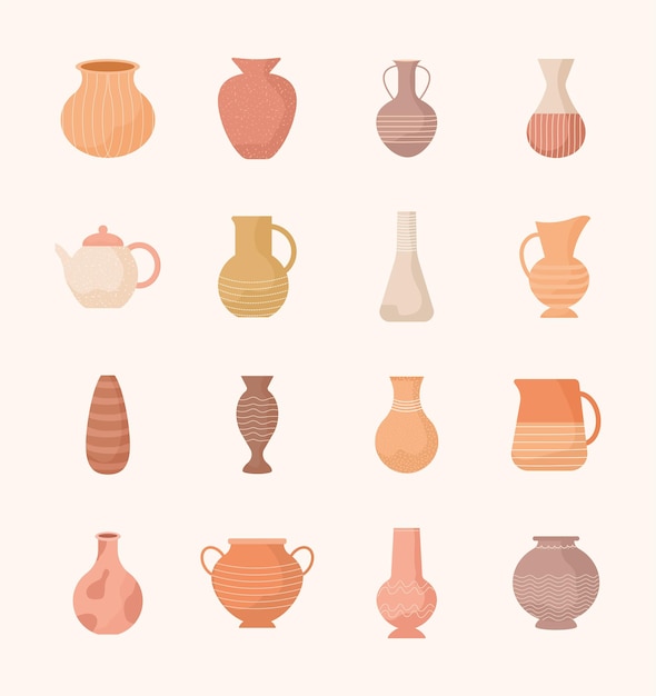 Vector sixteen pottery jars