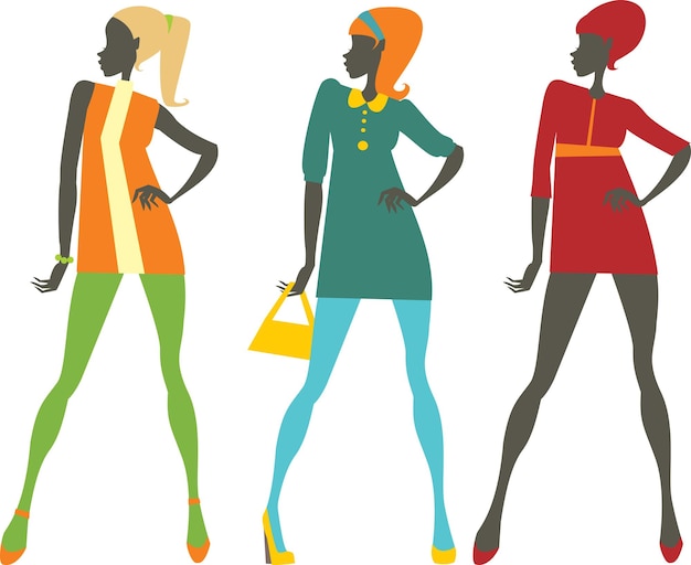 Vector sixties style fashionable girls