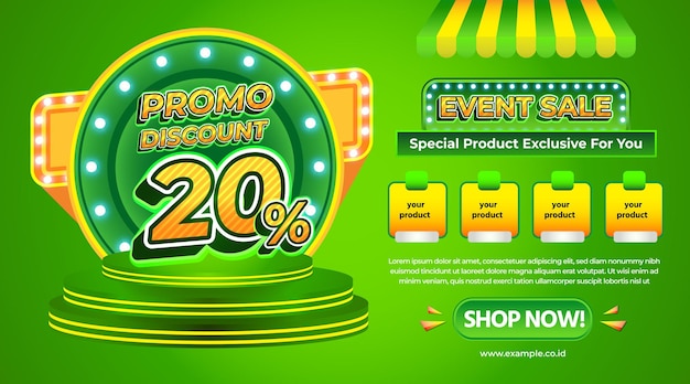 SJABLOON ACHTERGROND FLYER VERKOOP PROMO GROTE EVENEMENT KORTING 10 PROCENT 3D TEKST EFFECT BEWERKBARE BANNER VERKOOP SPECIALE AANBIEDING