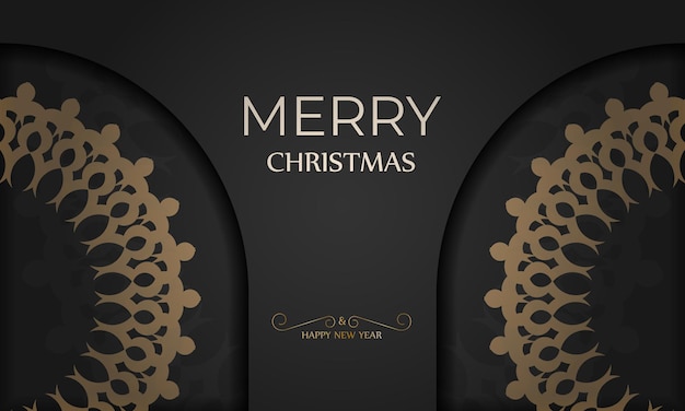 Sjabloon Begroetingsbrochure Merry Christmas zwart met winteroranje ornament