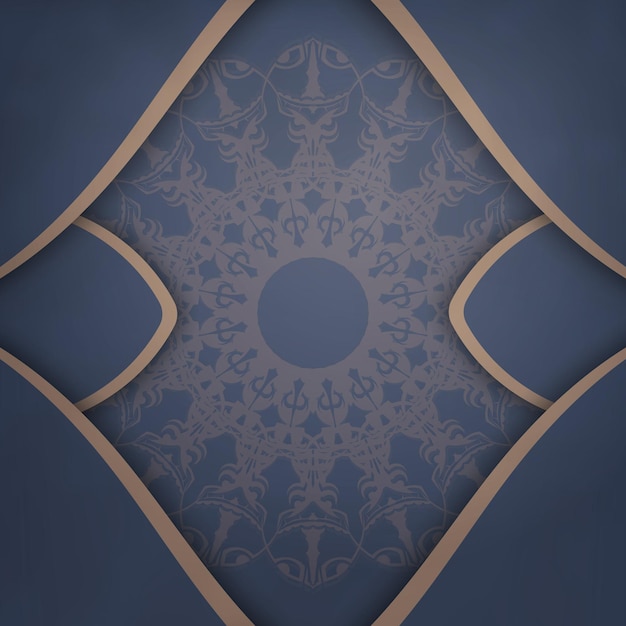 Vector sjabloon felicitatiebrochure in blauw met een bruin mandala-ornament voor uw ontwerp.