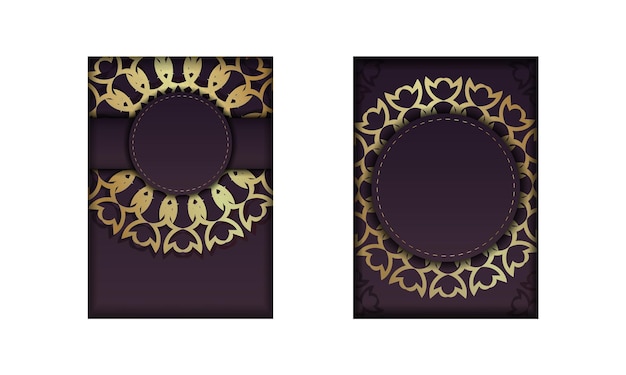 Sjabloon felicitatiebrochure in bordeauxrode kleur met antieke gouden ornamenten voorbereid voor typografie.