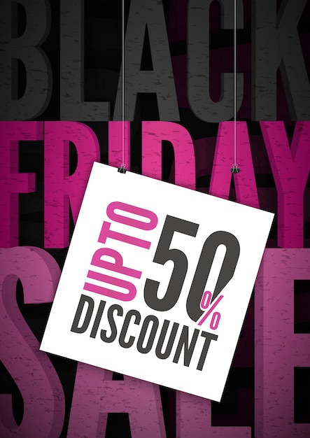 Sjabloon folder voor Black Friday-verkoop. Donkere achtergrond met roze en zwarte tekst voor seizoensgebonden kortingsaanbieding vectorillustratie