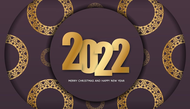 Sjabloon groet brochure 2022 merry christmas bordeaux kleur met luxe gouden patroon