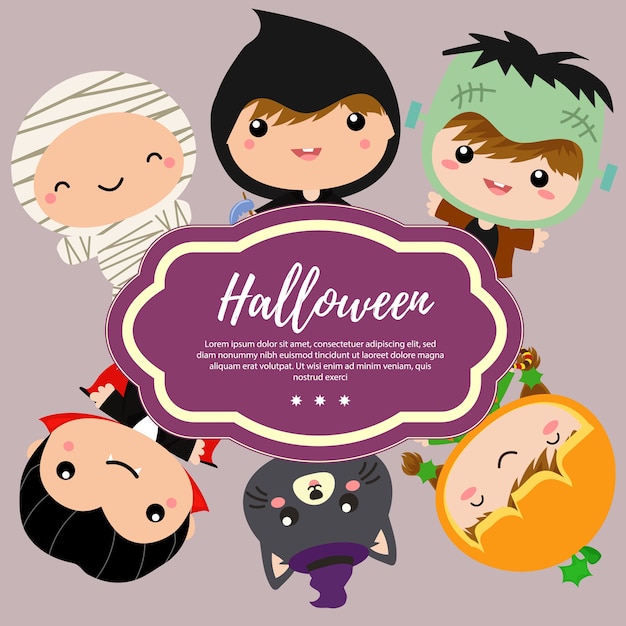 Sjabloon halloween met kinderen kostuum