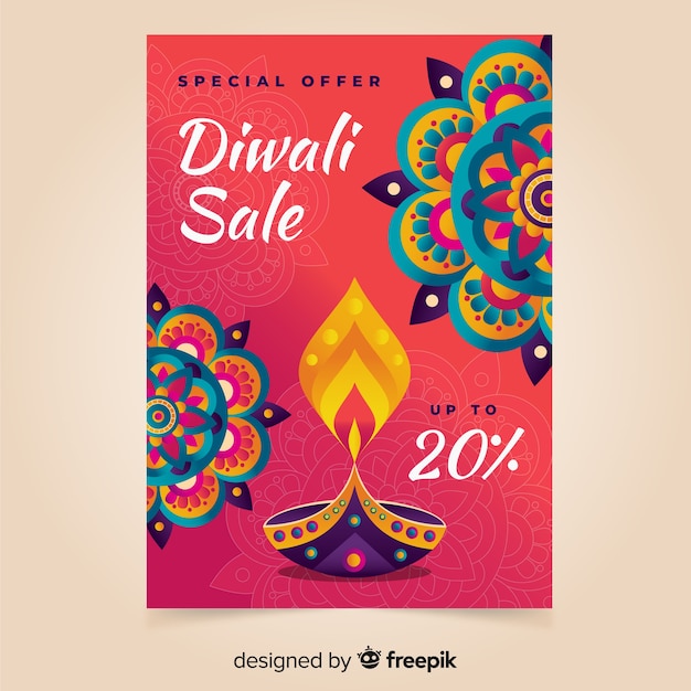 Sjabloon hand getekend diwali verkoop poster