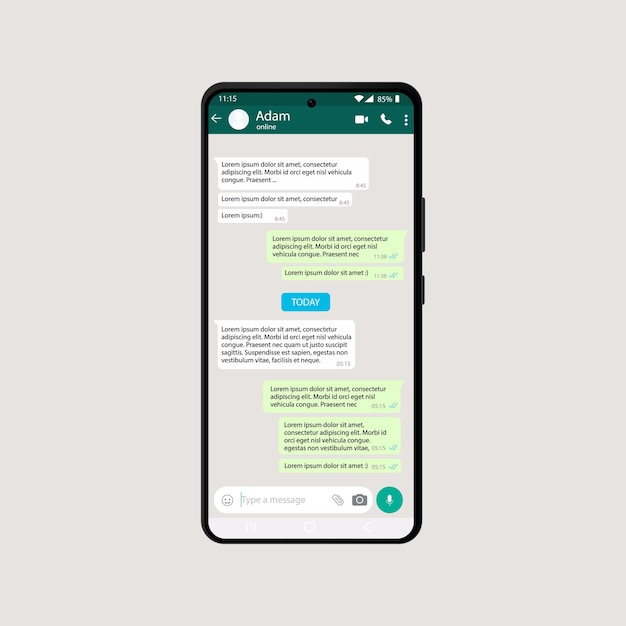 Vector sjabloon interface whatsapp op je telefoon smartphone chat whatsapp