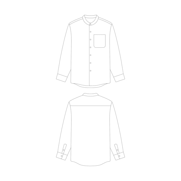 Sjabloon lange mouw opa kraag shirt withpocket vector illustratie platte ontwerp overzicht kleding collectie