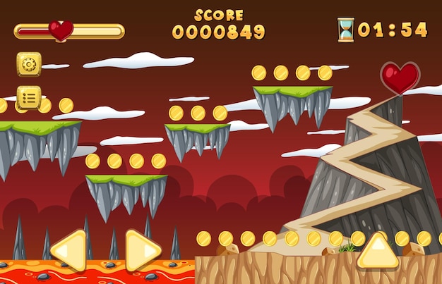 Vector sjabloon lava cave platformer-spel