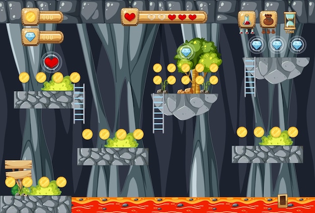 Sjabloon lava cave platformer-spel