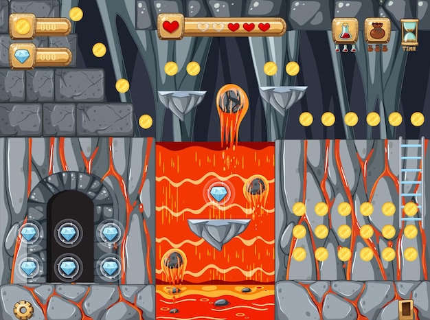 Vector sjabloon lava cave platformer-spel