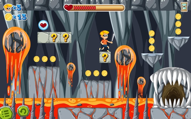 Sjabloon lava cave platformer-spel