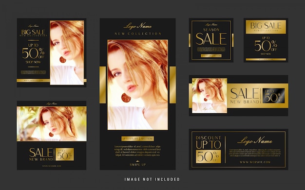 Sjabloon luxe gouden set instagram en banner