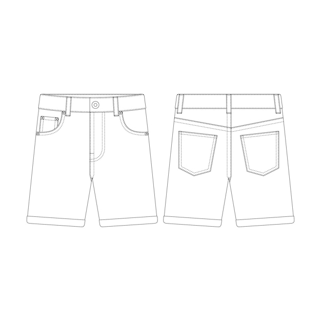 Sjabloon manchet zoom korte broek jeans mannen vector illustratie platte ontwerp overzicht kleding