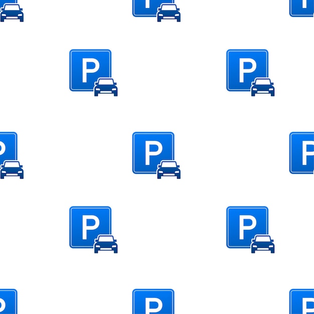 Sjabloon met blauw parkeerpatroon. Logo, pictogram, etiket. Parkeren op witte achtergrond. Webelement. Vector voorraad illustratie.