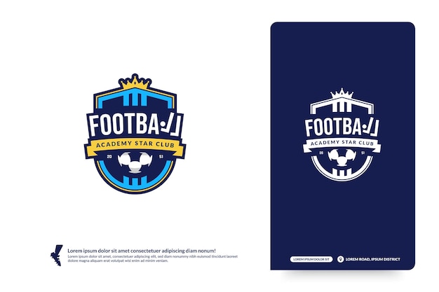 Sjabloon met logo van voetbalclub. Voetbaltoernooien logo, voetbalteam identiteit concept