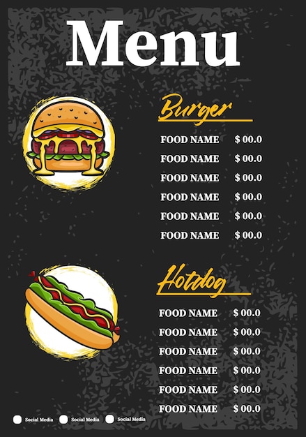 sjabloon ontwerp van Fast food menu met burger en hotdog vector