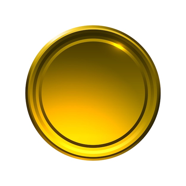 Sjabloon van ronde metalen munt of knop met gouden textuur geïsoleerd op wit gouden medaille en trofee