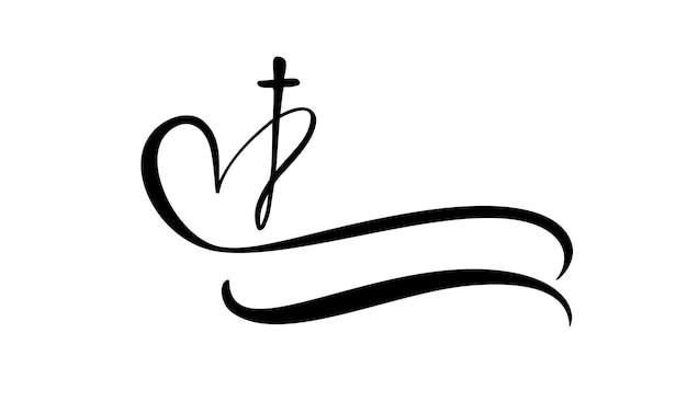 Sjabloon vector logo voor kerken en christelijke organisaties kruisen op het hart. Religieuze kalligrafie teken embleem kruis
