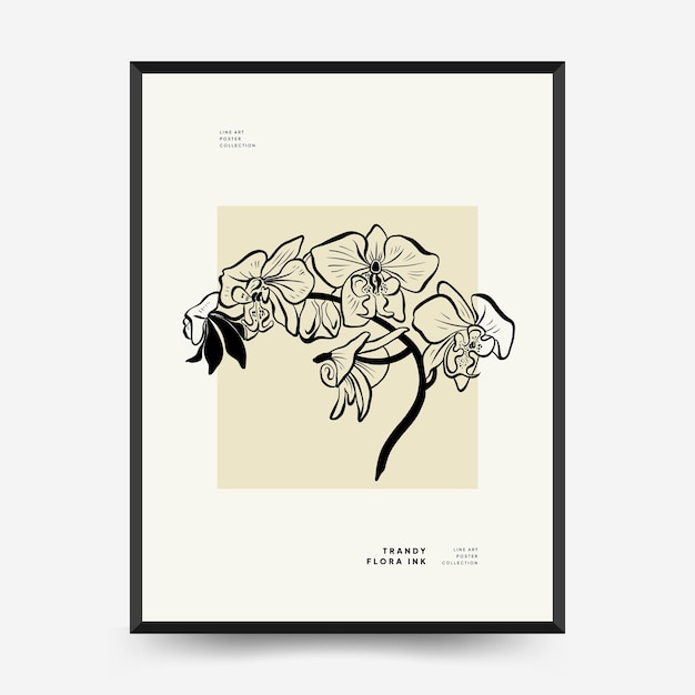 Sjabloon voor abstract bloemenposters. Moderne botanische trendy zwarte stijl. Vintage bloemen