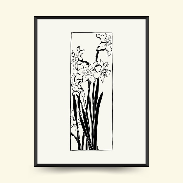 Sjabloon voor abstract bloemenposters. Moderne botanische trendy zwarte stijl. Vintage bloemen