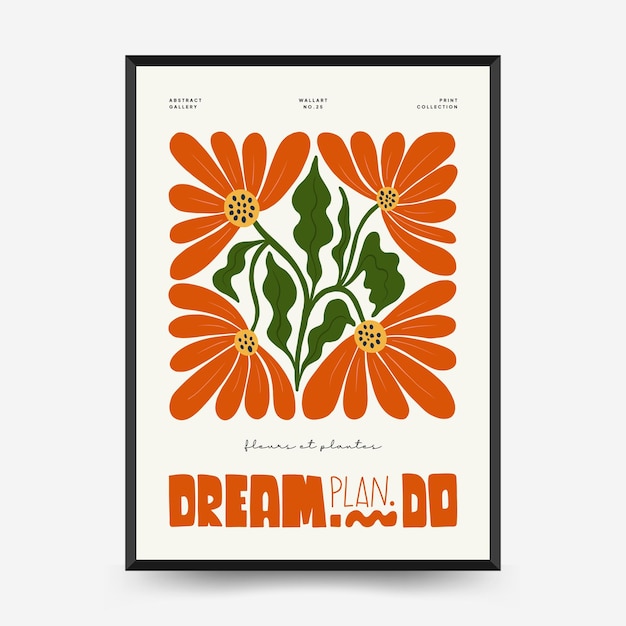 Sjabloon voor abstract bloemenposters. Moderne trendy Matisse minimalistische stijl.