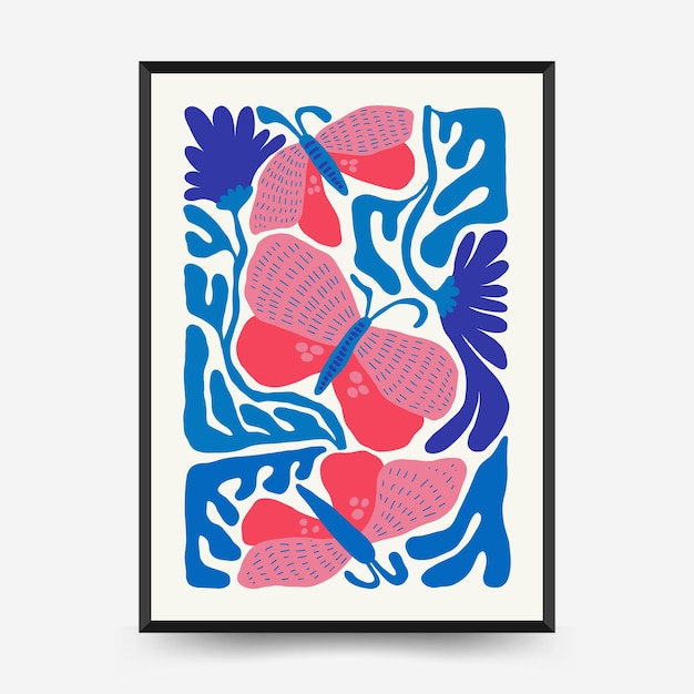 Sjabloon voor abstract bloemenposters. Moderne trendy Matisse minimalistische stijl.