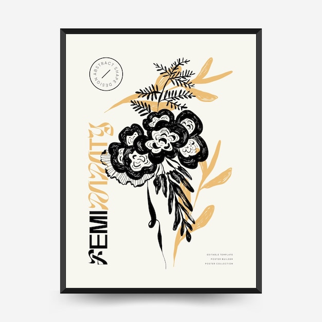Sjabloon voor abstract minimalistische esthetische poster met dunne lijnen, bloemmotieven, planten, vrouw.