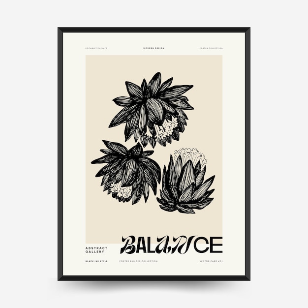 Sjabloon voor abstract minimalistische esthetische poster met dunne lijnen, bloemmotieven, planten, vrouw.