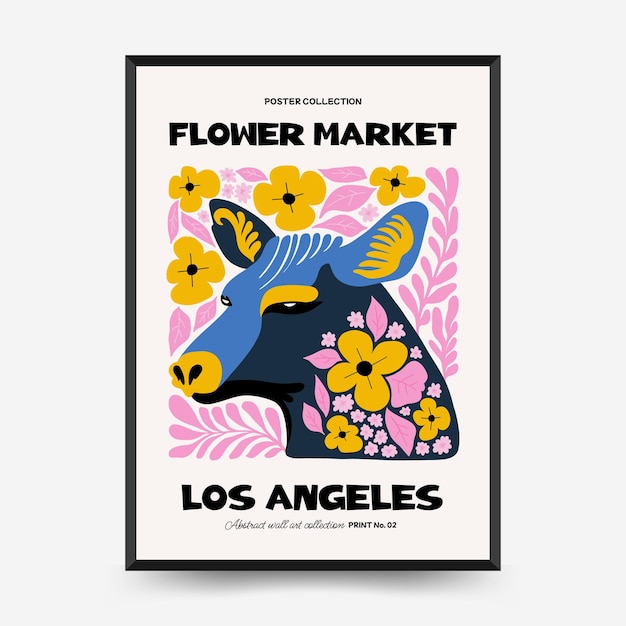 Vector sjabloon voor abstracte bloemen- en dierenposters moderne trendy matisse minimalistische stijl