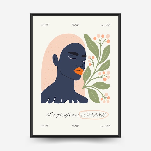 Sjabloon voor abstracte bloemen en vrouwenposters Moderne trendy Matisse minimale stijl Schattig meisje