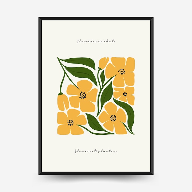 Sjabloon voor abstracte bloemenaffiches. Moderne trendy Matisse minimale stijl. Roze en blauwe kleuren.