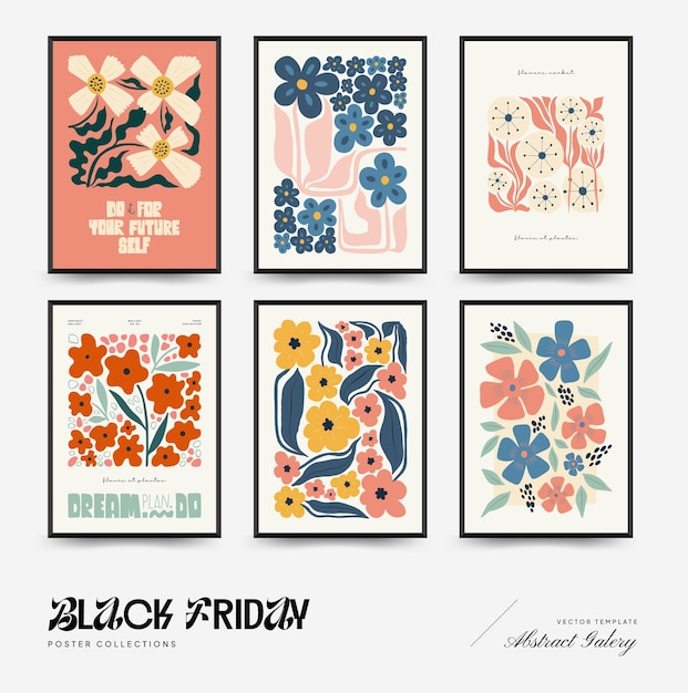 Sjabloon voor abstracte bloemenaffiches. Moderne trendy Matisse minimale stijl. Roze en blauwe kleuren.