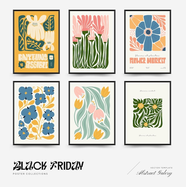 Sjabloon voor abstracte bloemenaffiches. Moderne trendy Matisse minimale stijl. Roze en blauwe kleuren.