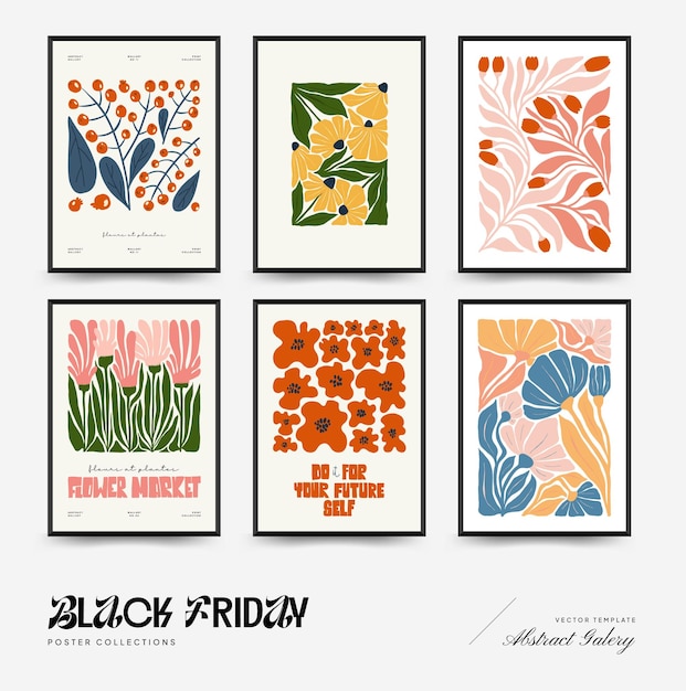 Sjabloon voor abstracte bloemenaffiches. Moderne trendy Matisse minimale stijl. Roze en blauwe kleuren.