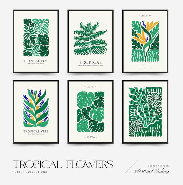 Vector sjabloon voor abstracte bloemenposters moderne trendy matisse minimale stijl tropische jungle
