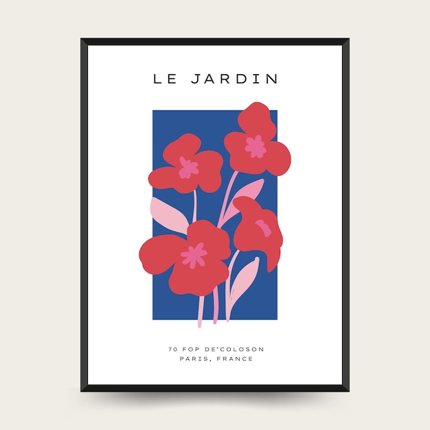 Vector sjabloon voor abstracte bloemenposters moderne trendy matisse minimalistische stijl roze en blauwe kleuren