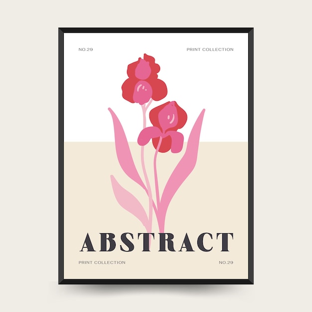 Vector sjabloon voor abstracte bloemenposters moderne trendy matisse minimalistische stijl roze en blauwe kleuren