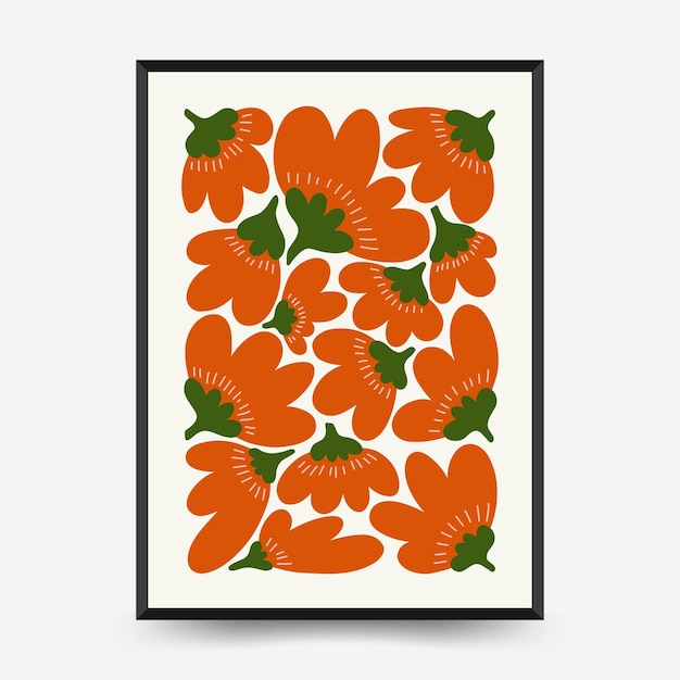 Sjabloon voor abstracte bloemenposters Moderne trendy Matisse minimalistische stijl Roze en blauwe kleuren