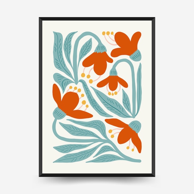 Vector sjabloon voor abstracte bloemenposters moderne trendy matisse minimalistische stijl roze en blauwe kleuren