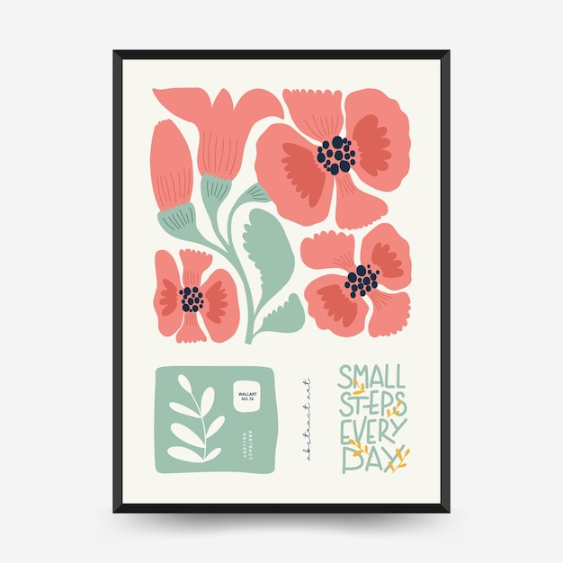 Sjabloon voor abstracte bloemenposters Moderne trendy Matisse minimalistische stijl Roze en blauwe kleuren