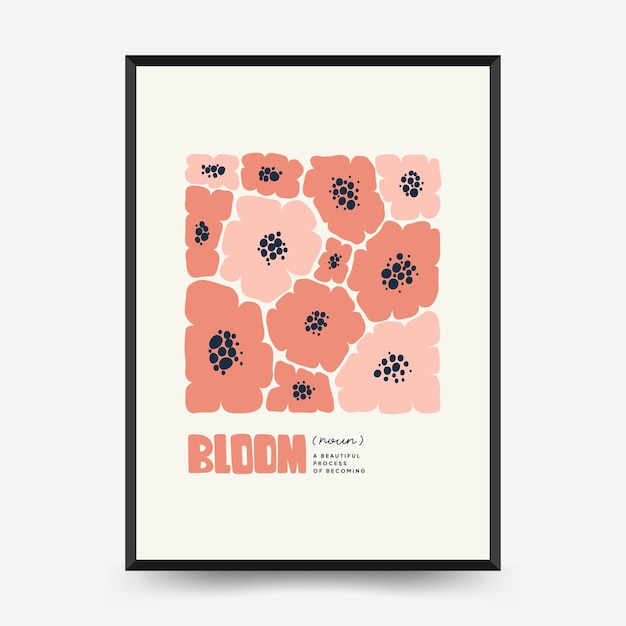 Vector sjabloon voor abstracte bloemenposters moderne trendy matisse minimalistische stijl roze en blauwe kleuren