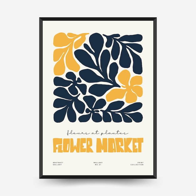 Sjabloon voor abstracte bloemenposters Moderne trendy Matisse minimalistische stijl Roze en blauwe kleuren