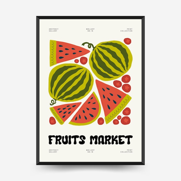 Sjabloon voor abstracte fruitposters Moderne trendy Matisse minimale stijl Exotische gezonde voeding